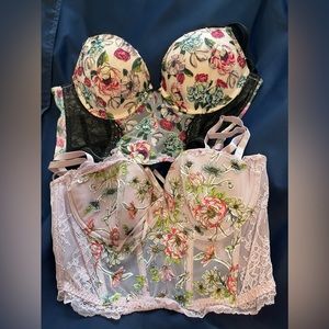 TWO Victoria secret floral corset  , size 34dd